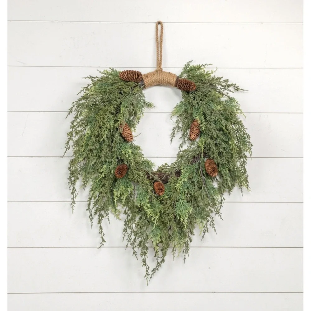 28" Cedar and Cones Hanging All Seasonal Farmhouse Decoration Artificial Wreath - Picture 2 of 3